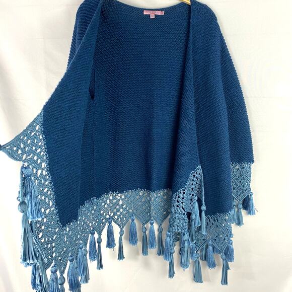 Calypso St. Barth Alpaca Blend Cardigan Wrap Women 1 S/M‎ Blue Crochet Western - Picture 4 of 11